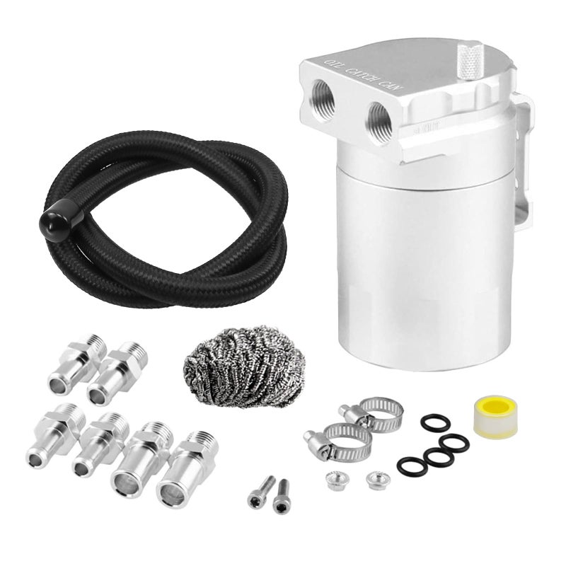 RULLINE Universal 350ml Oil Catch Can Tank 0046 Aluminum Polish Baffled Reservoir Silver - Image 1